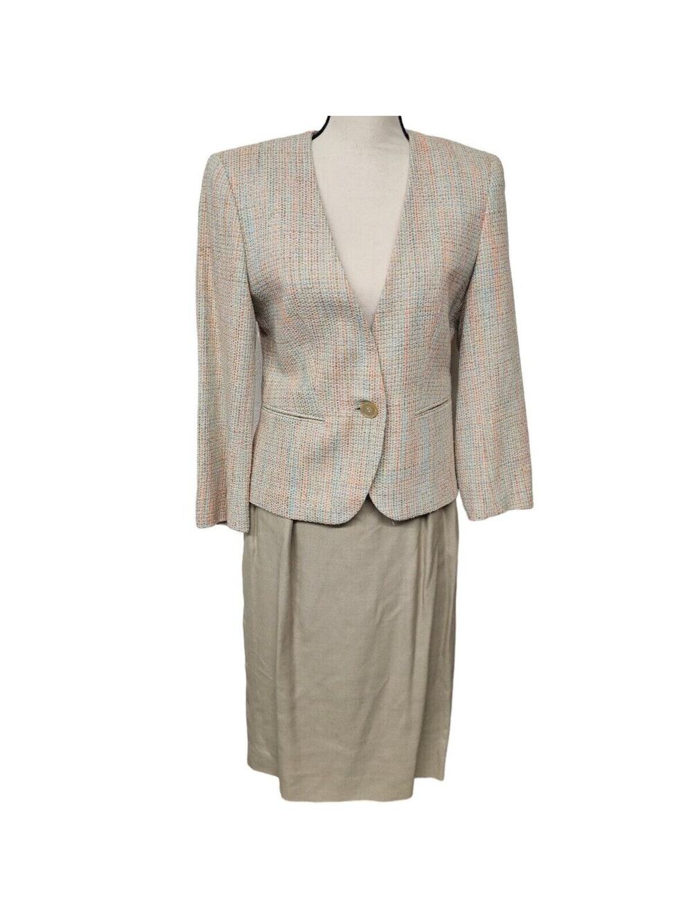 Vintage 80s Suit Skirt Tweed Blazer Size 4 Midi Light Academia Lined Office